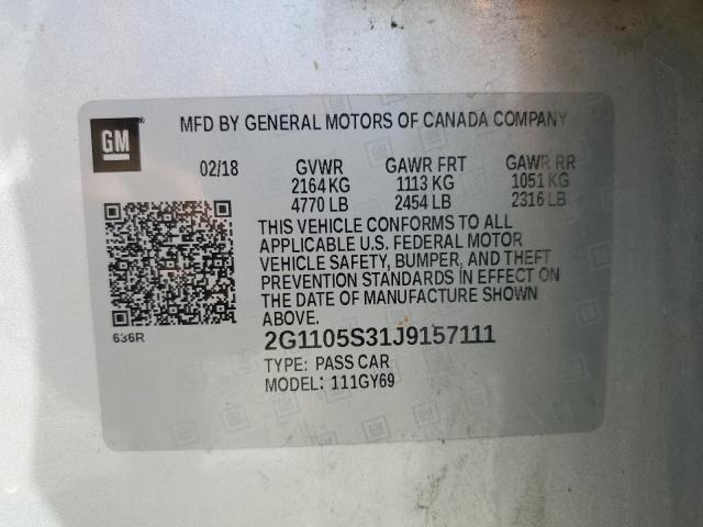 2G1105S31J9157111 - 2018 CHEVROLET IMPALA LT Күміс фото 13