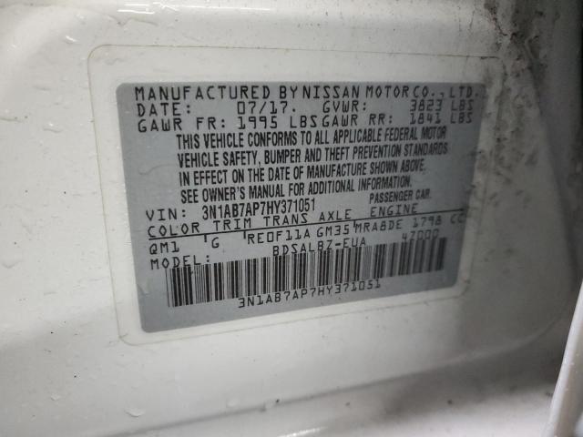 3N1AB7AP7HY371051 - 2017 NISSAN SENTRA S WHITE photo 12