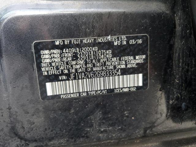 JF1VA2V62G9833354 - 2016 SUBARU WRX STI GRAY photo 12