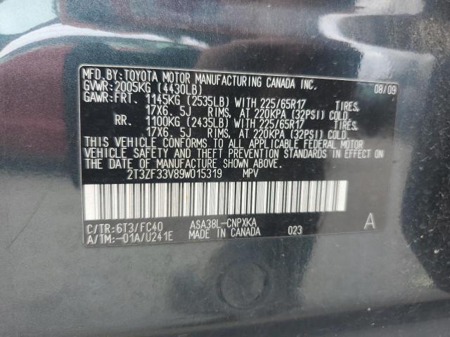 2T3ZF33V89W015319 - 2009 TOYOTA RAV4 BLUE photo 13