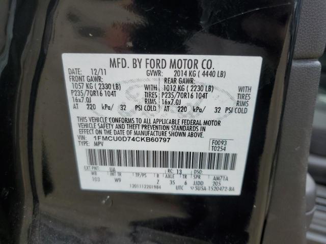 1FMCU0D74CKB60797 - 2012 FORD ESCAPE XLT BLACK photo 12