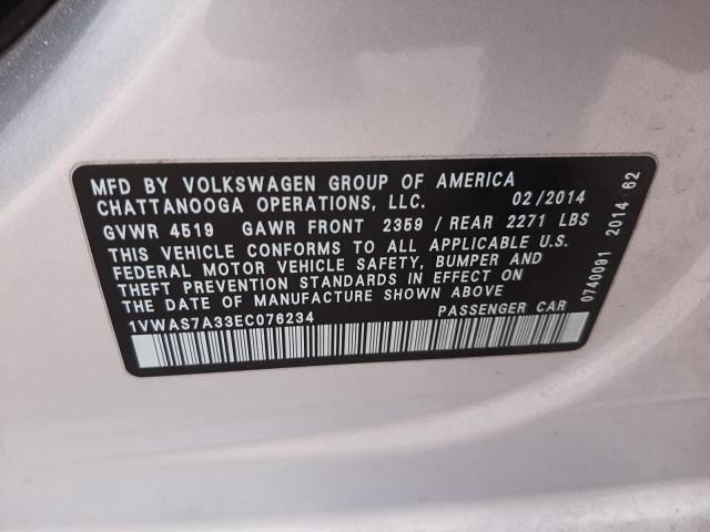 1VWAS7A33EC076234 - 2014 VOLKSWAGEN PASSAT S SILVER photo 12