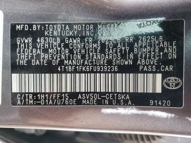 4T1BF1FK6FU939236 - 2015 TOYOTA CAMRY LE GRAY photo 13