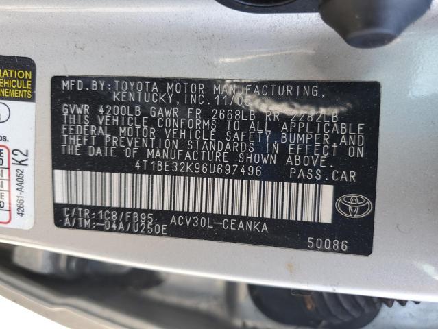 4T1BE32K96U697496 - 2006 TOYOTA CAMRY LE SILVER photo 13