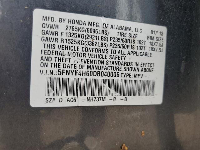 5FNYF4H60DB040006 - 2013 HONDA PILOT EXL GRAY photo 14