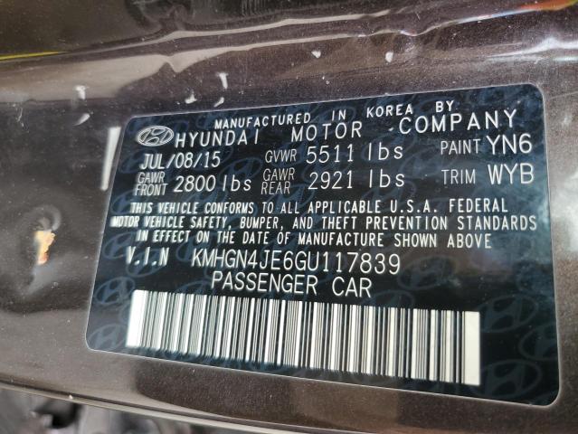 KMHGN4JE6GU117839 - 2016 HYUNDAI GENESIS 3.8L TAN photo 12
