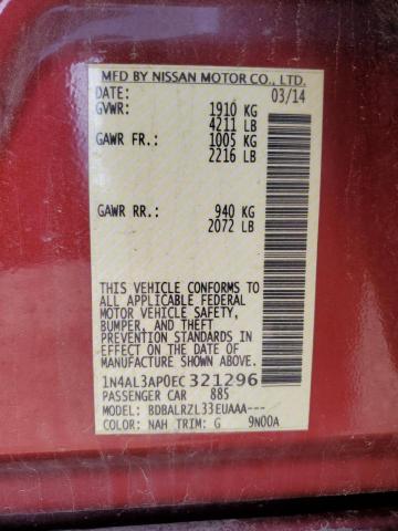 1N4AL3AP0EC321296 - 2014 NISSAN ALTIMA 2.5 MAROON photo 12
