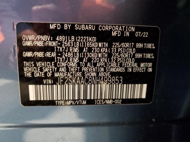 JF2SKAAC8NH499853 - 2022 SUBARU FORESTER BLUE photo 12