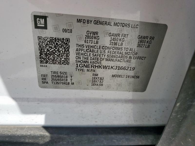 1GNERHKW1KJ166219 - 2019 CHEVROLET TRAVERSE LT WHITE photo 14