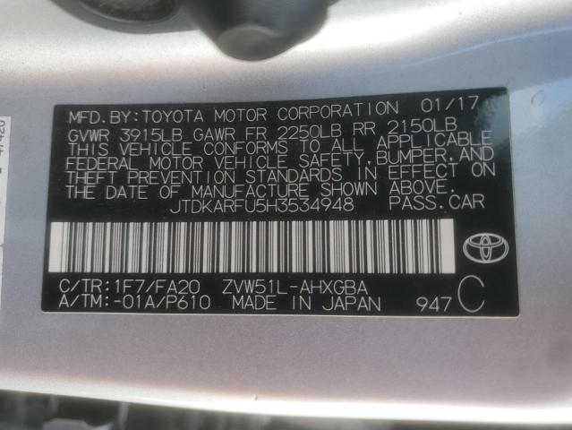 JTDKARFU5H3534948 - 2017 TOYOTA PRIUS Gümüş foto 12