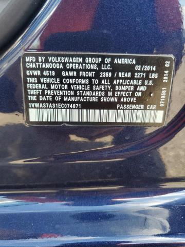 1VWAS7A31EC074871 - 2014 VOLKSWAGEN PASSAT S ლურჯი ფოტო 12