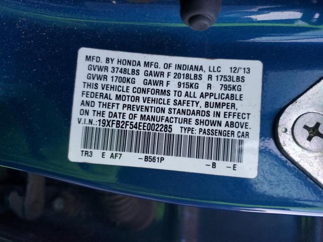 19XFB2F54EE002285 - 2014 HONDA CIVIC LX BLUE photo 12