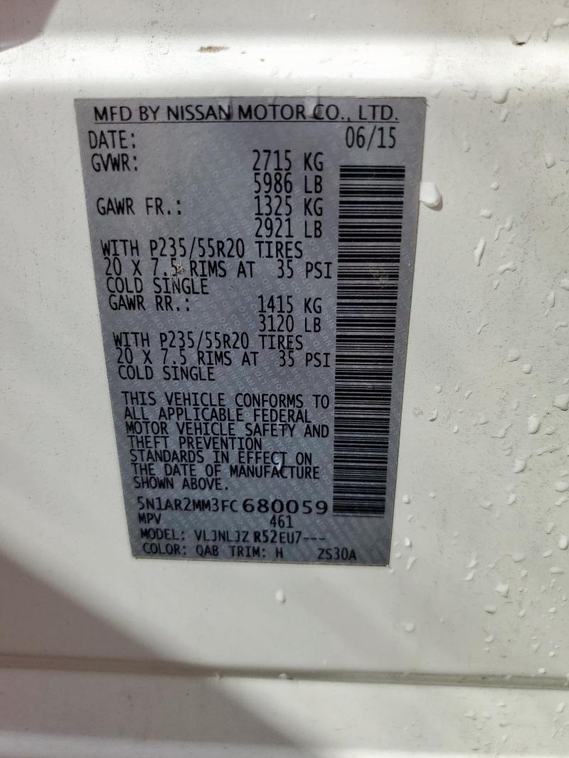 5N1AR2MM3FC680059 - 2015 NISSAN PATHFINDER S Weiß Foto 13