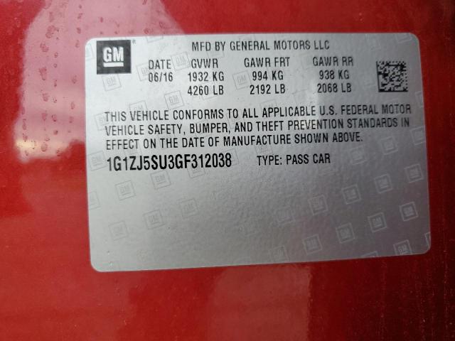 1G1ZJ5SU3GF312038 - 2016 CHEVROLET MALIBU HYBRID RED photo 12