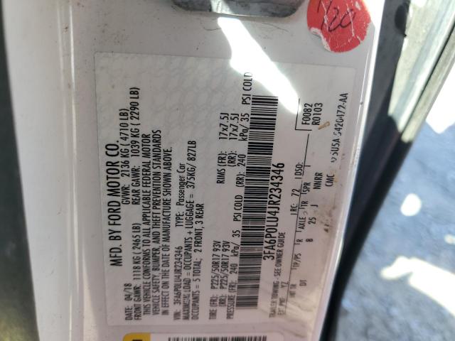 3FA6P0LU4JR234346 - 2018 FORD FUSION SE HYBRID Ağ foto 12