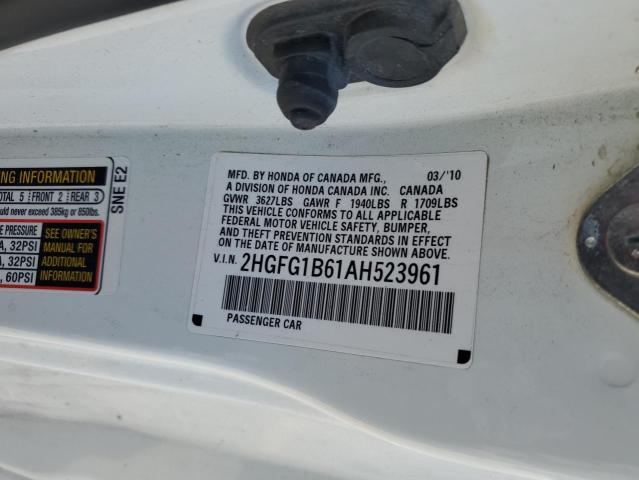 2HGFG1B61AH523961 - 2010 HONDA CIVIC LX WHITE photo 13