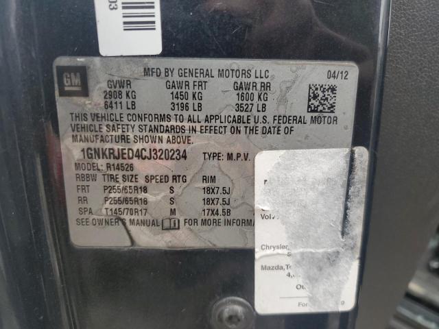 1GNKRJED4CJ320234 - 2012 CHEVROLET TRAVERSE LT BLACK photo 13