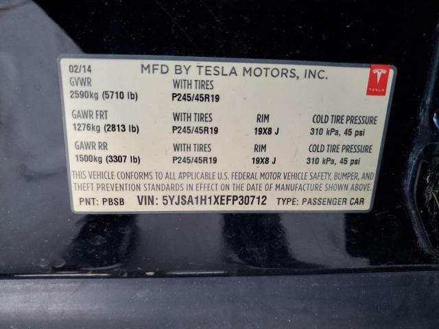 5YJSA1H1XEFP30712 - 2014 TESLA MODEL S შავი ფოტო 12