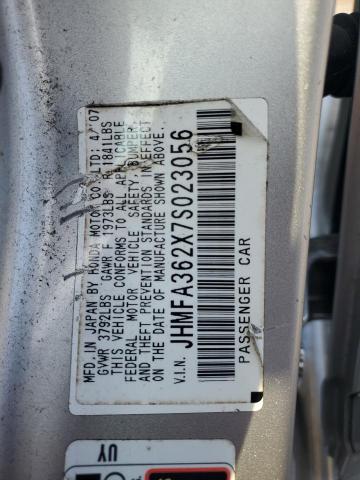 JHMFA362X7S023056 - 2007 HONDA CIVIC HYBRID SILVER photo 12
