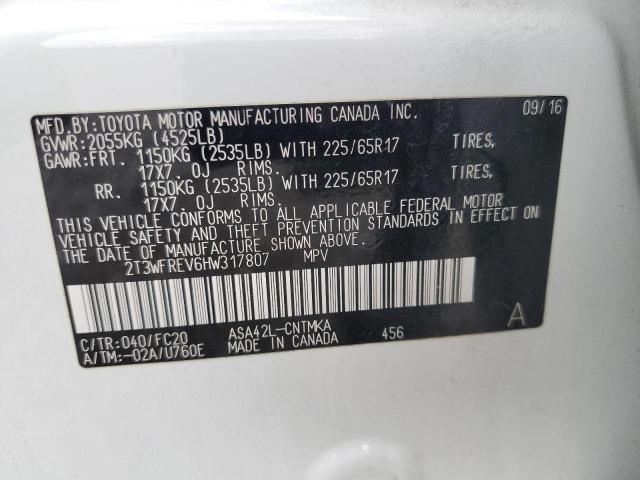 2T3WFREV6HW317807 - 2017 TOYOTA RAV4 XLE თეთრი ფოტო 13