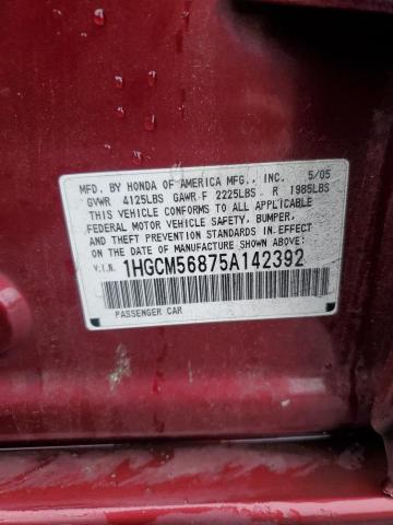 1HGCM56875A142392 - 2005 HONDA ACCORD EX BURGUNDY photo 12