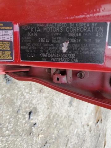 KNAFX4A64F5347338 - 2015 KIA FORTE LX RED photo 12