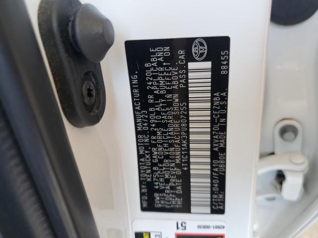 4T1C11AK3PU807255 - 2023 TOYOTA CAMRY LE 白色 照片 12