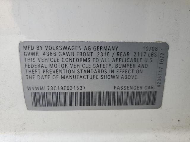 WVWML73C19E531537 - 2009 VOLKSWAGEN CC SPORT თეთრი ფოტო 12