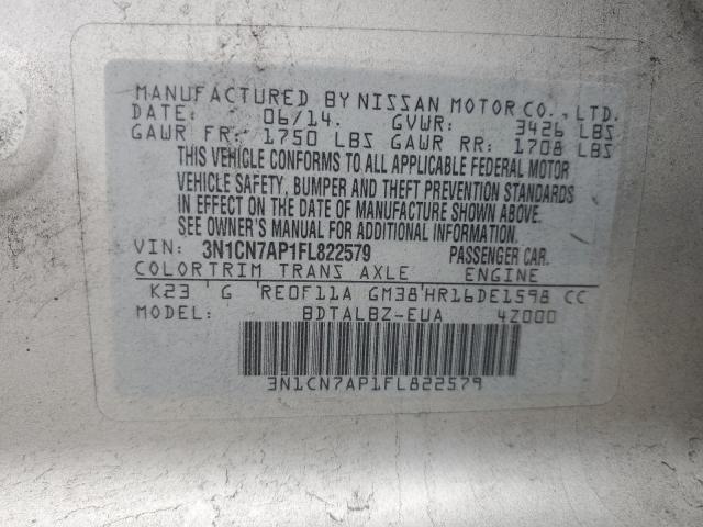 3N1CN7AP1FL822579 - 2015 NISSAN VERSA S SILVER photo 12