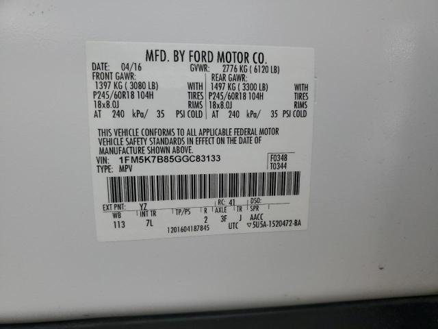 1FM5K7B85GGC83133 - 2016 FORD EXPLORER Biały zdjęcie 13