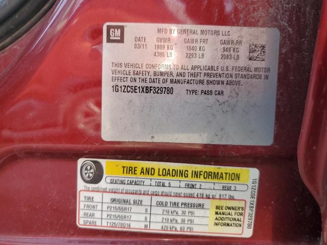 1G1ZC5E1XBF329780 - 2011 CHEVROLET MALIBU 1LT MAROON photo 12