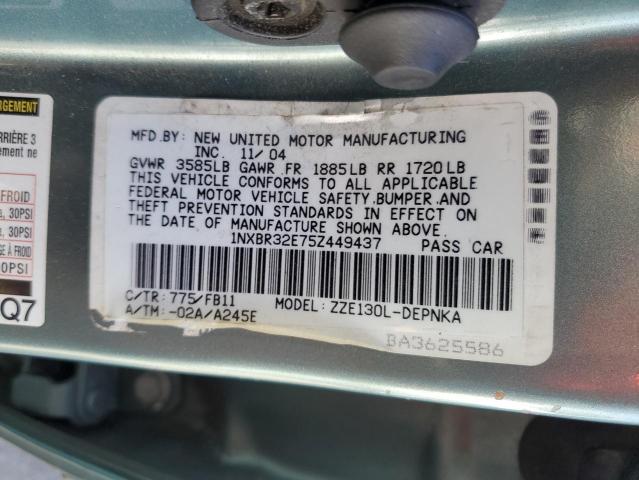 1NXBR32E75Z449437 - 2005 TOYOTA COROLLA CE ტალღისფერი ფოტო 12