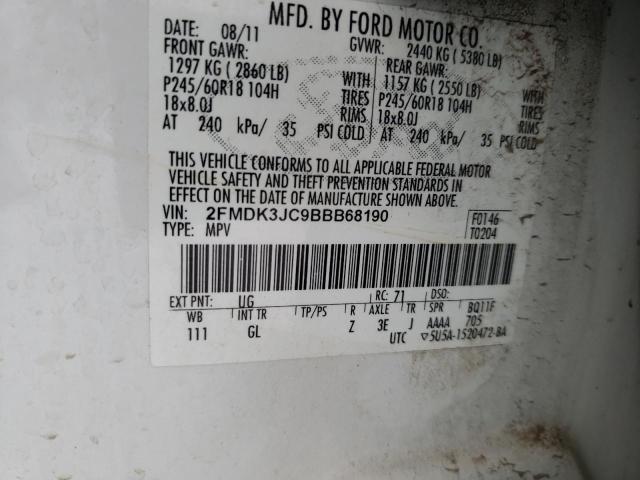 2FMDK3JC9BBB68190 - 2011 FORD EDGE SEL WHITE photo 12