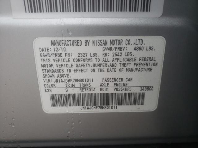 JN1AJ0HP7BM801011 - 2011 INFINITI EX35 BASE Արծաթագույն լուսանկար 13