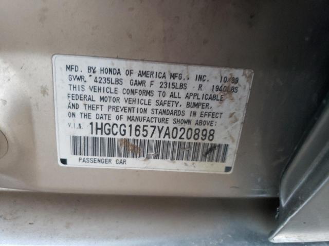 1HGCG1657YA020898 - 2000 HONDA ACCORD EX GOLD photo 12