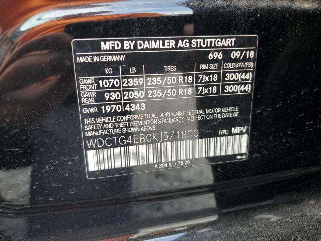 WDCTG4EB0KJ571800 - 2019 MERCEDES-BENZ GLA 250 黑色 照片 13