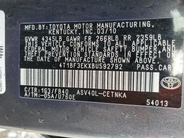 4T1BF3EKXBU592792 - 2011 TOYOTA CAMRY BASE GRAY photo 12