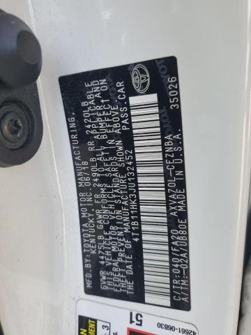 4T1B11HK3JU132452 - 2018 TOYOTA CAMRY L თეთრი ფოტო 12