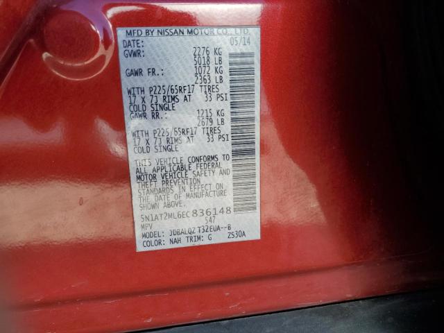 5N1AT2ML6EC836148 - 2014 NISSAN ROGUE S BURGUNDY photo 13