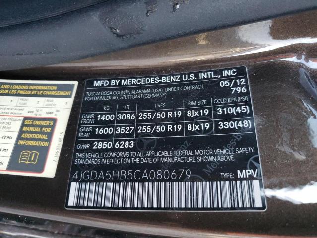 4JGDA5HB5CA080679 - 2012 MERCEDES-BENZ ML 350 4MATIC BROWN photo 13