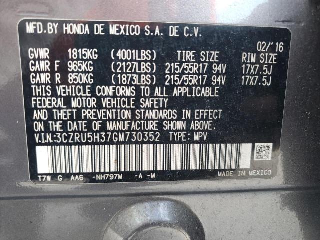 3CZRU5H37GM730352 - 2016 HONDA HR-V LX GRAY photo 13