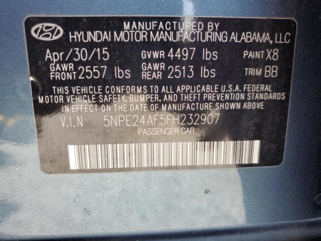 5NPE24AF5FH232907 - 2015 HYUNDAI SONATA SE 蓝色 照片 12