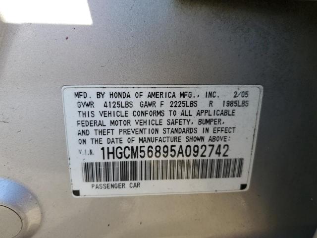 1HGCM56895A092742 - 2005 HONDA ACCORD EX SILVER photo 12