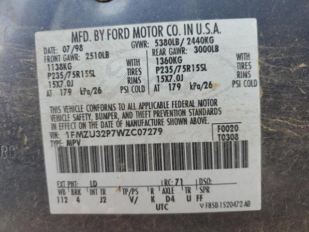 1FMZU32P7WZC07279 - 1998 FORD EXPLORER BLUE photo 13