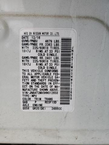 JN8AT2MV0HW012658 - 2017 NISSAN ROGUE S 白色 照片 13