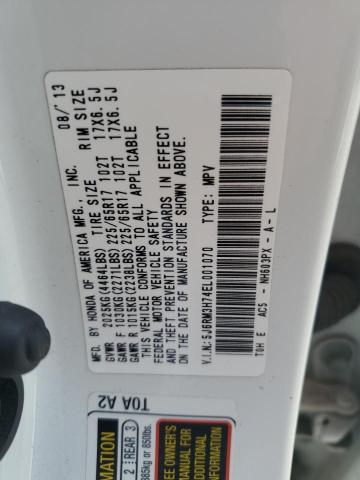 5J6RM3H74EL001070 - 2014 HONDA CR-V EXL WHITE photo 13