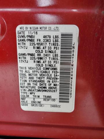 JN8AT2MV0HW255287 - 2017 NISSAN ROGUE S RED photo 14