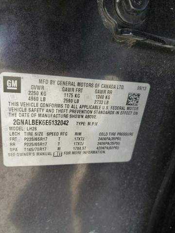 2GNALBEK6E6132042 - 2014 CHEVROLET EQUINOX LT GRAY photo 13