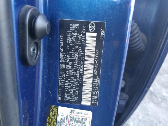 4T1BE46K97U135180 - 2007 TOYOTA CAMRY CE BLUE photo 12