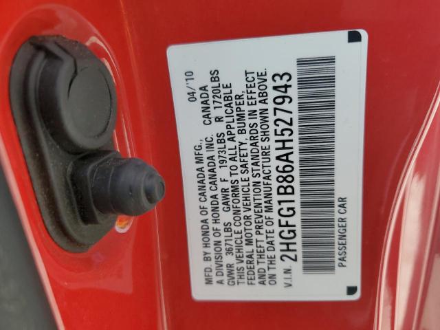 2HGFG1B86AH527943 - 2010 HONDA CIVIC EX RED photo 12